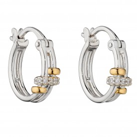 Connected rings with yellow gold plate and CZ hoop earrings