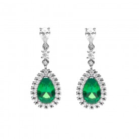 Green teardrop earings with pave surround