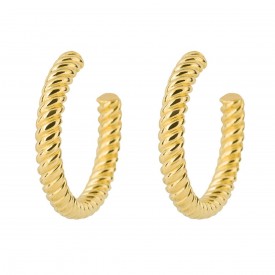 Chunky Rope Open Hoop Earrings Yellow Gold Plate