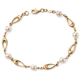 EG 9ct YG white freshwater pearl link bracelet