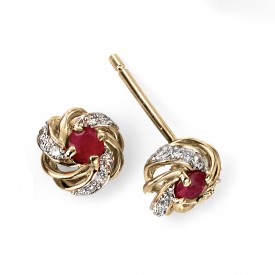 9ct Yellow Gold Ruby and Diamond Cluster Earring
