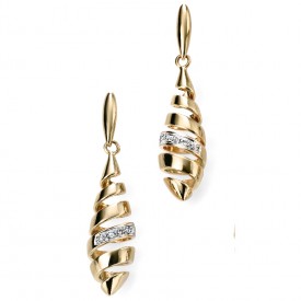 EG 9ct yellow gold spiral drop earrings with diamonds