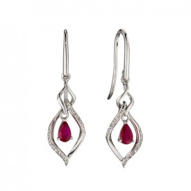 White gold open marquise ruby & diamond earring