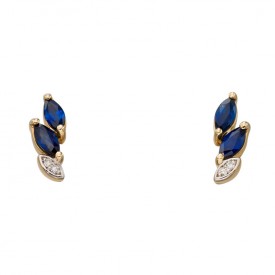 Yellow gold sapphire and diamond marquise stud earring