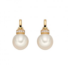 WHITE PEARL, YELLOW GOLD RONDELLE EARRINGS