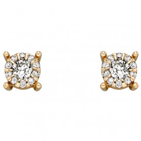 Yellow Gold Solitare Cluster Earrings