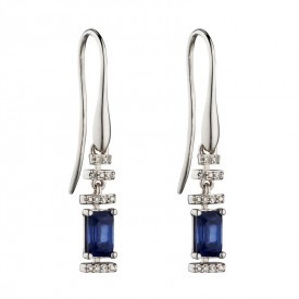 Sapphire white gold baguette and diamond deco looking earring