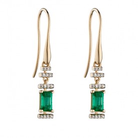 Emerald yellow gold baguette and diamond deco looking earring