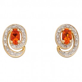 Yellow Gold Diamond & Fire Opal Earrings