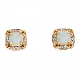 Yellow Gold Opal & Diamond Earrings
