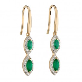 RECOLOUR GE2283R MARQUISE 3 DROP EARRINGS EMERALD yellow GOLD
