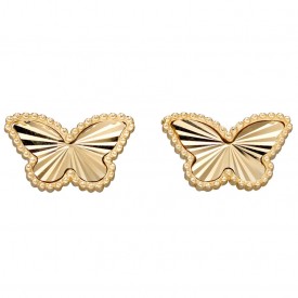 Granulation and diamond cut yellow gold butterfly earring studs