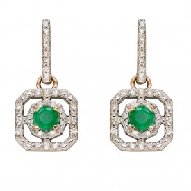 Emerald and illusion setting diamond art deco earring yellow gold