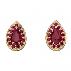 Cut out drop Earrings Ruby with Yellow  gold