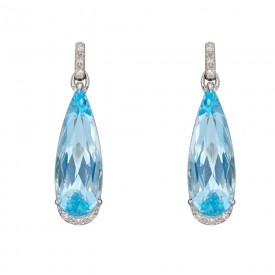 Elongated Blue topaz teardrop diamond earring white gold
