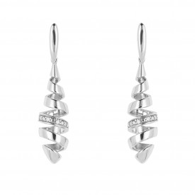 White Gold Spiral Drop Earrings with Diamonds