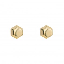 Yellow Gold Hexagon Flat Top Stud Earrings