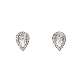 White Gold Diamond Cut Teardrop Stud Earrings
