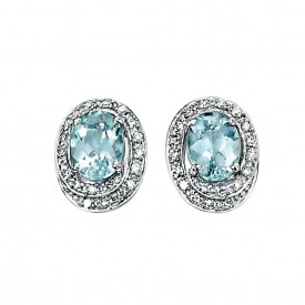 9ct wg diamond rounds and oval aquamarine earrings