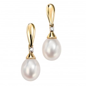 Yellow gold drop pearl & diamond Earring