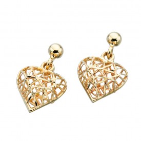 Yellow Gold Caged Heart Stud Earrings