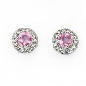 WG pink saph & dia cluster stud earring