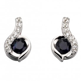 White Gold swirl blue Sapphire and diamond earrings