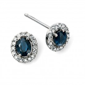 EG 9ct WG blue sapphire and diamond cluster earrings