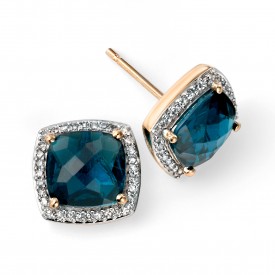 YG london blue topaz checkerboard earrings with diamond surround