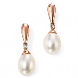 9ct Rose Gold Diamond & Freshwater Pearl Earring