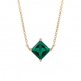Princess cut  created emerald necklace