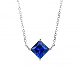 Princess cut lab created sapphire necklace