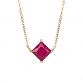 Princess cut lab created ruby necklace