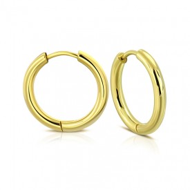 Gold Color Plated Stainless Steel Full Round Hoop Huggie Earrings (diameter 1,4cm)