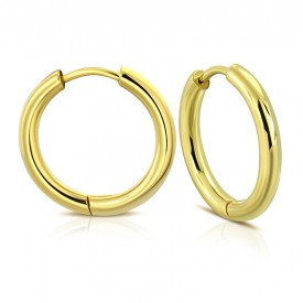 Gold Color Plated Stainless Steel Full Round Hoop Huggie Earrings (diameter 1,8cm)