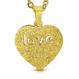 Gold Color Plated Stainless Steel Sandblasted Love Monogram