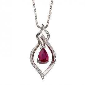 White gold open marquise ruby & diamond pendant
