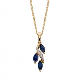 Yellow gold sapphire and diamond marquise drop pendant