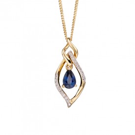 Sapphire Marquise and diamond pendant yellow gold