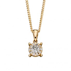 Yellow Gold Solitare Cluster Pendant