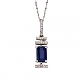 Sapphire white gold baguette and diamond deco looking pendant