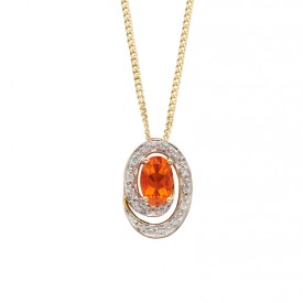 Yellow Gold Diamond & Fire Opal Pendant