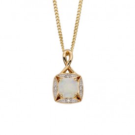 Yellow Gold Opal & Diamond pendant with twisted bale