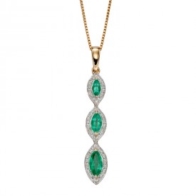 RECOLOUR GP2163R MARQUISE 3 DROP PENDANT EMERALD yellow GOLD