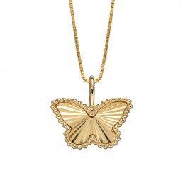 Granulation and diamond cut yellow gold butterfly pendant