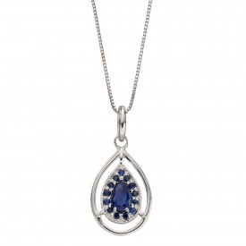 Cut out drop Pendant  Sapphire  with White  gold