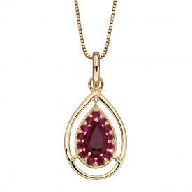 Cut out drop Pendant Ruby with Yellow  gold