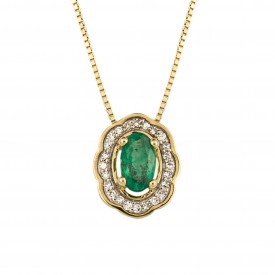 Yellow Gold Diamond Ornate Oval Emerald Pendant