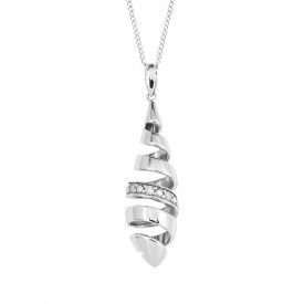 White Gold Spiral Drop Pendant with Diamonds