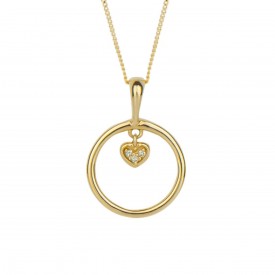 Yellow Gold Open Circle with Diamond mini Heart Pendant